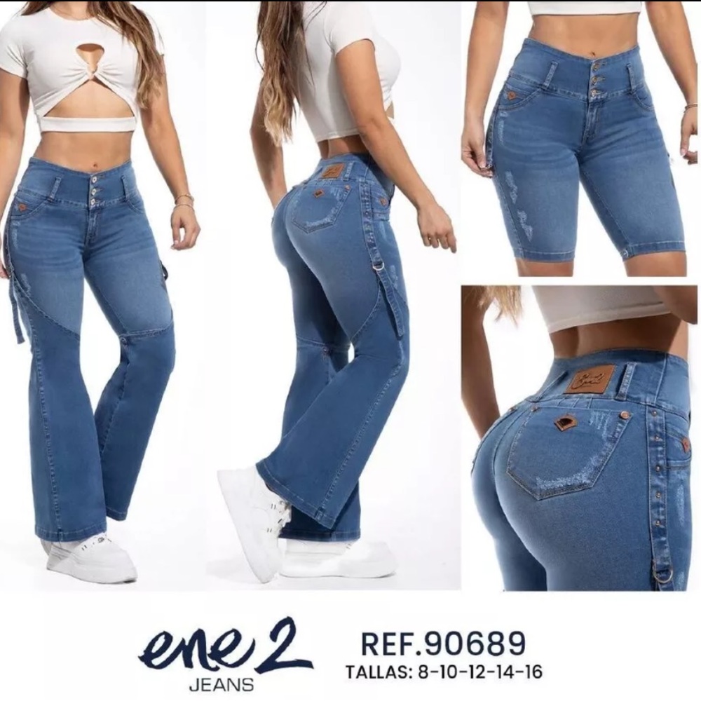 🇨🇴ENE2 JEANS, Colombian Butt Lifter Convertible Boot Cut Blue Jeans SIZE 3 USA